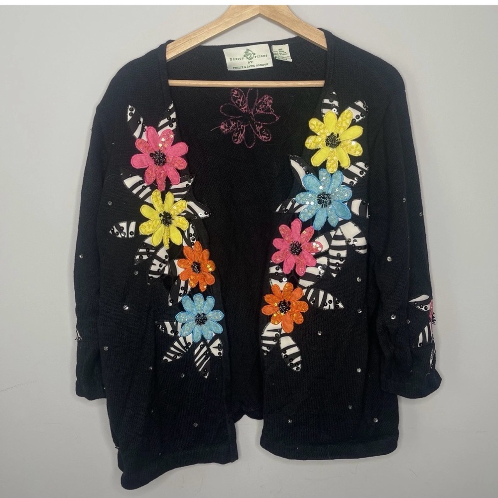 Design options by Philip & Jane Gordon‎ floral sweater cardigan xxl 2xl